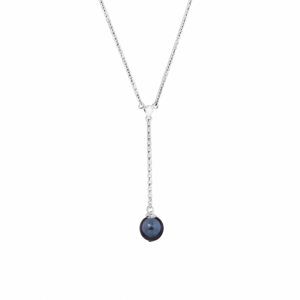 SOFIA strieborný náhrdelník s tmavou perlou AEAN1083BKFM/R40+10