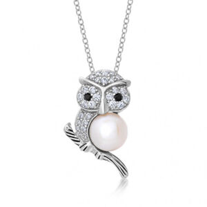 SOFIA strieborný náhrdelník sova s perlou WWPS131107N-SF1