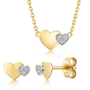 SOFIA zlatý set náhrdelník a náušnice spojené srdcia GEMCS31061-11+GEMBO31062-10