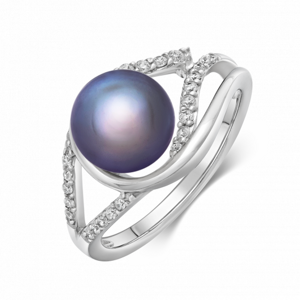 SOFIA strieborný prsteň s tmavou perlou AEAR3383Z,BKFM/R
