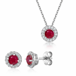 SOFIA zlatý set náhrdelník a náušnice s rubínom GEMCS28570-49+GEMBO28569-47