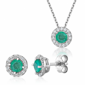 SOFIA zlatý set náhrdelník a náušnice so smaragdom a zirkónmi GEMCS28570-50+GEMBO28569-48