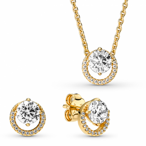 PANDORA zvýhodnený set náhrdelník a náušnice Trblietavý halo set 261248C01+361174C01-45