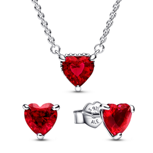 PANDORA set náušnice a náhrdelník Red Heart 292549C01+392542C01-45