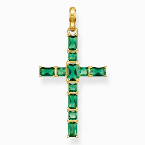 THOMAS SABO prívesok Cross with green stones gold PE939-472-6