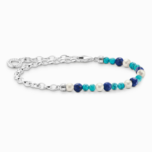 THOMAS SABO strieborný náramok na charm Blue beads, pearls and chain links A2100-056-7